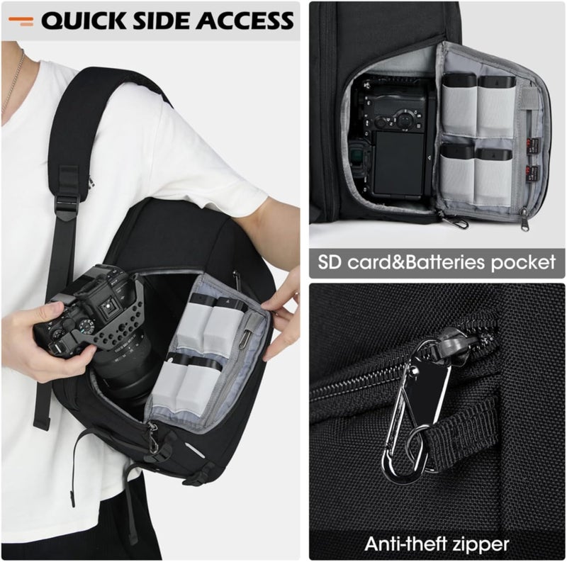 SDYSM Camera Bag Backpack Professional for DSLR SLR Mirrorless Camera Waterproof Laptop Back Pack 14 Inch with Rain Cover Anti Theft Travel Case Large Capacity Photography Backpack Black | Professional, for DSLR, SLR, Mirrorless Camera, Waterproof, Laptop Back Pack - Image 4